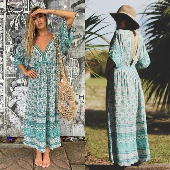 Spell Kombi Folk Dress in Sage - Picture 6 of 16